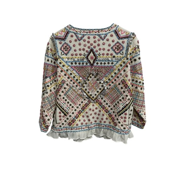 Indigo Moon Embroidered Ruffle Jacket Multicolor Sz XL Embellished Beaded Artsy - Picture 2 of 10